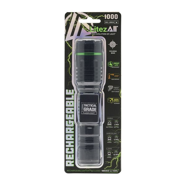 Thin Rechargeable 1000 Lumen Tactical Flashlight